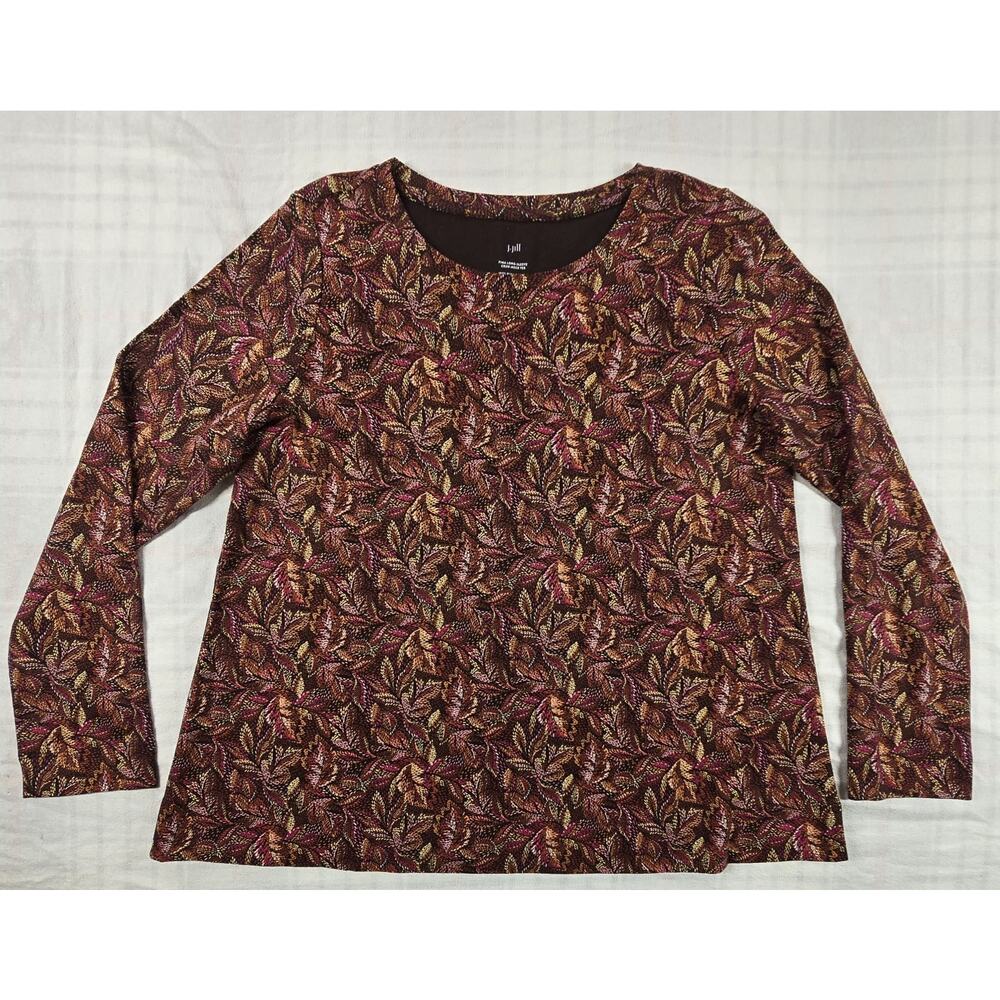 J. Jill 100% Pima Cotton Long Sleeve Crew Neck Tee Shirt Dark Floral PL